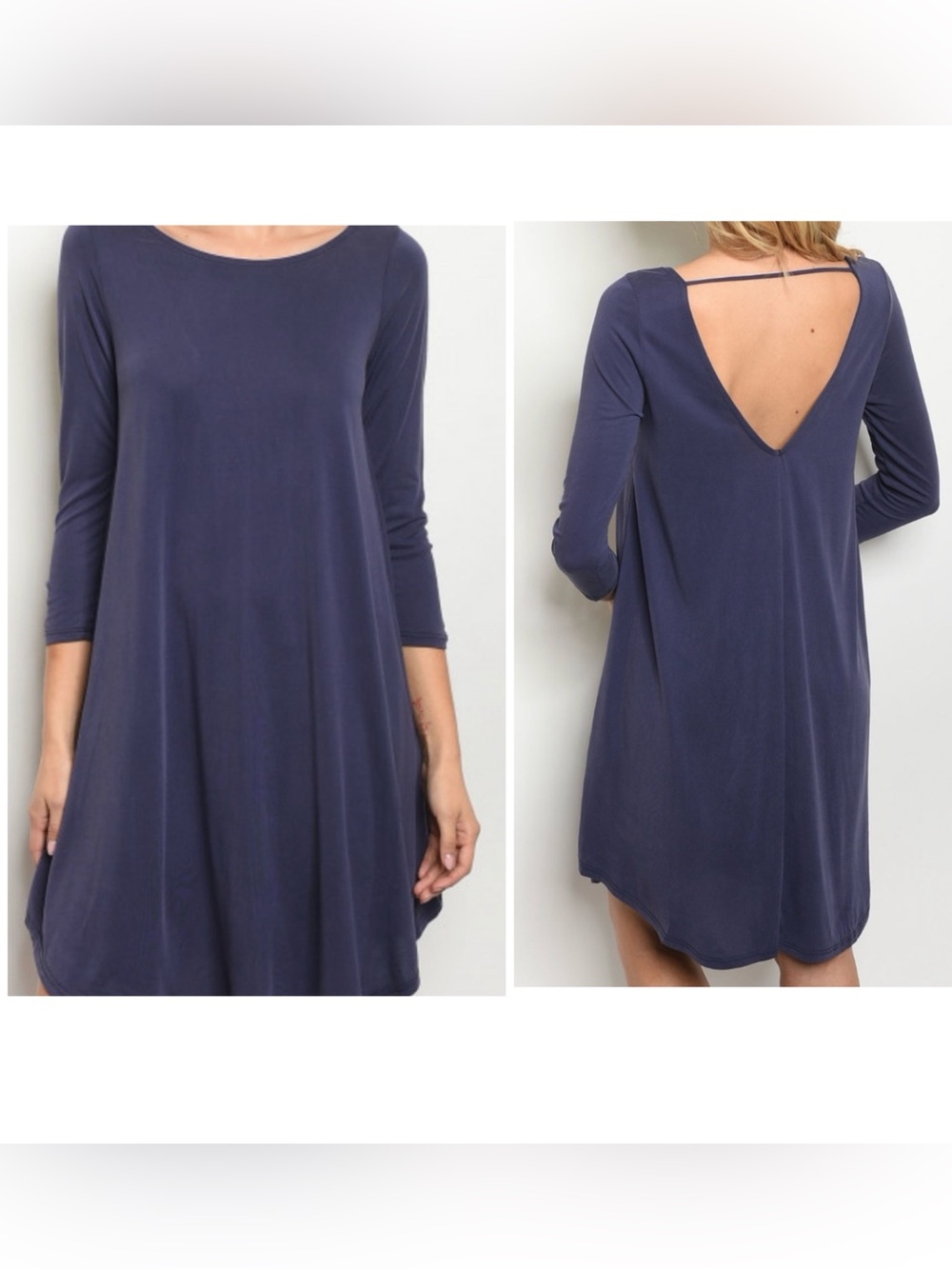 LOUNGEWEAR Navy Blue 3/4 Sleeve T-Shirt Lightweight Dress